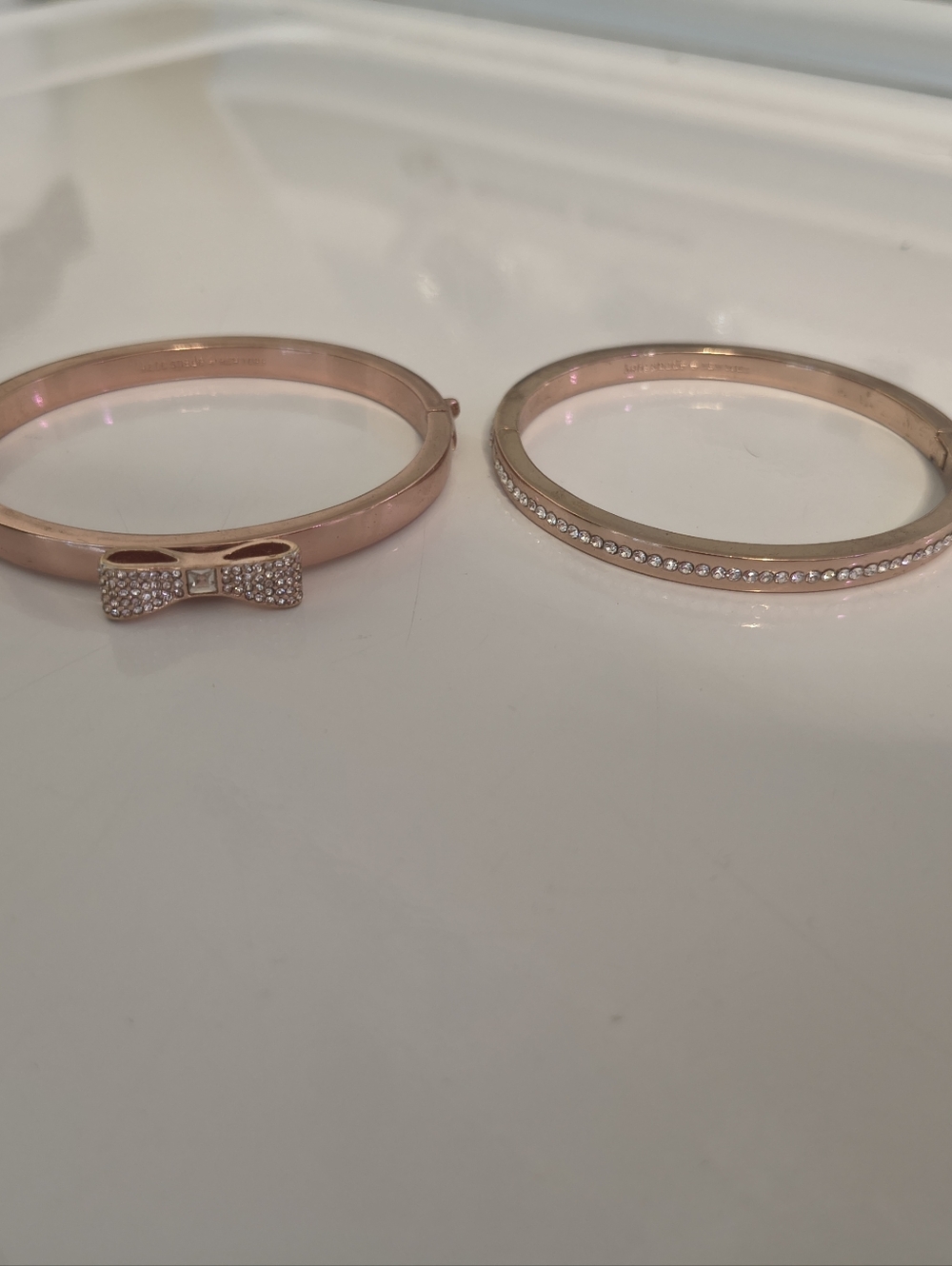 Kate Spade New York Rose Gold Bow and Crystal Stackable Bangle Set - Picture 3 of 4
